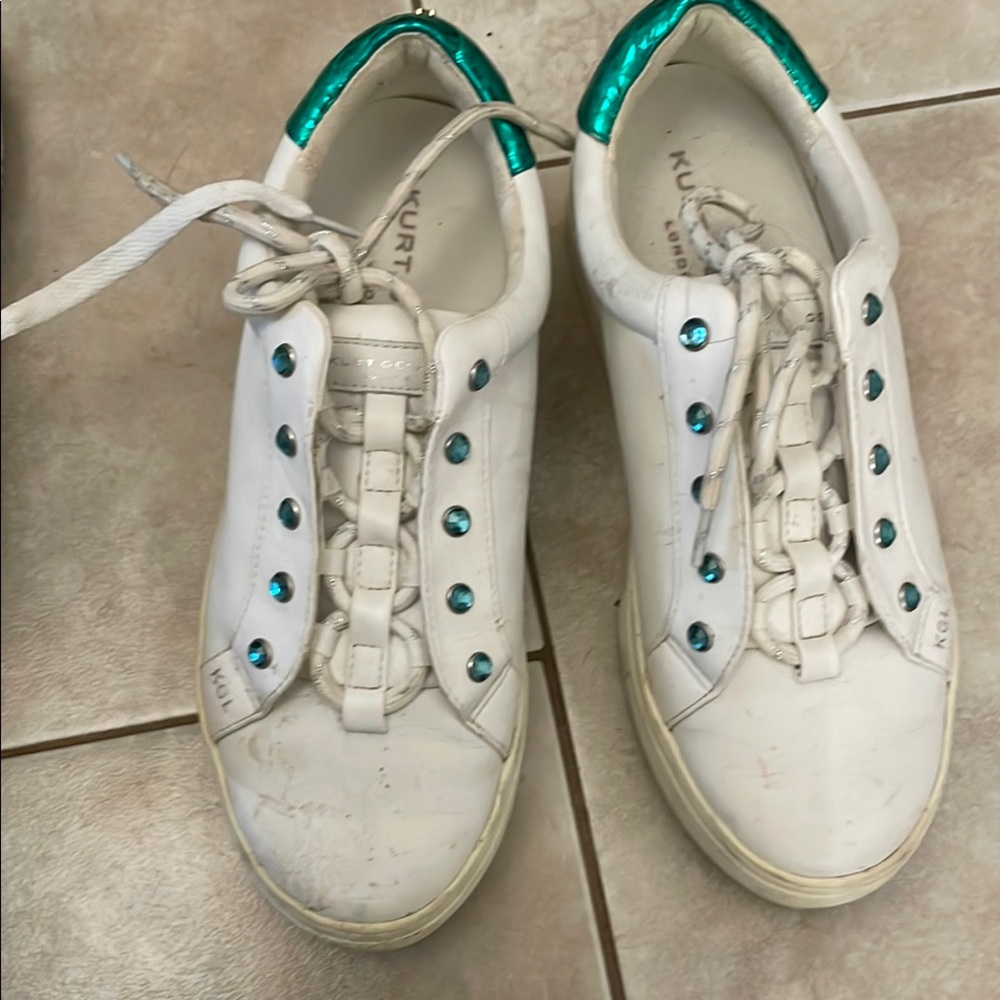 Kurt Geiger White and Teal Sneakers